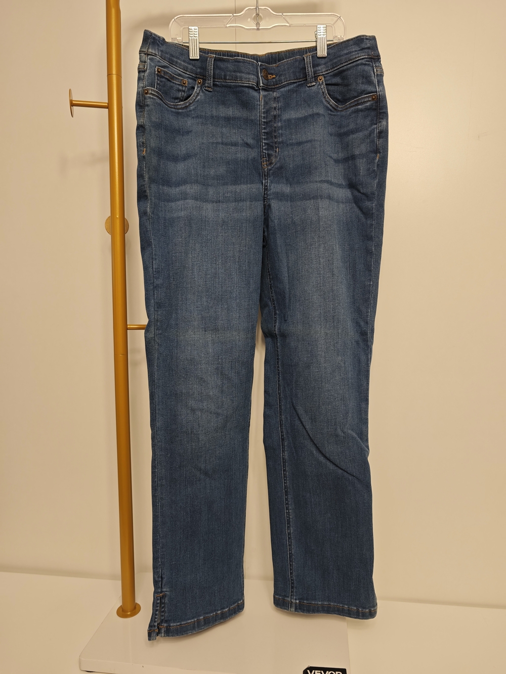 Denim & Co Medium Wash Straight Leg Jeans Blue Size 14 Side Slit Hem
